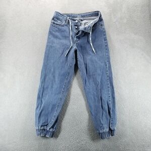 Levis 501 Jeans Womens 28 Blue Tapered Jogger Cuffed Button Fly Drawstring